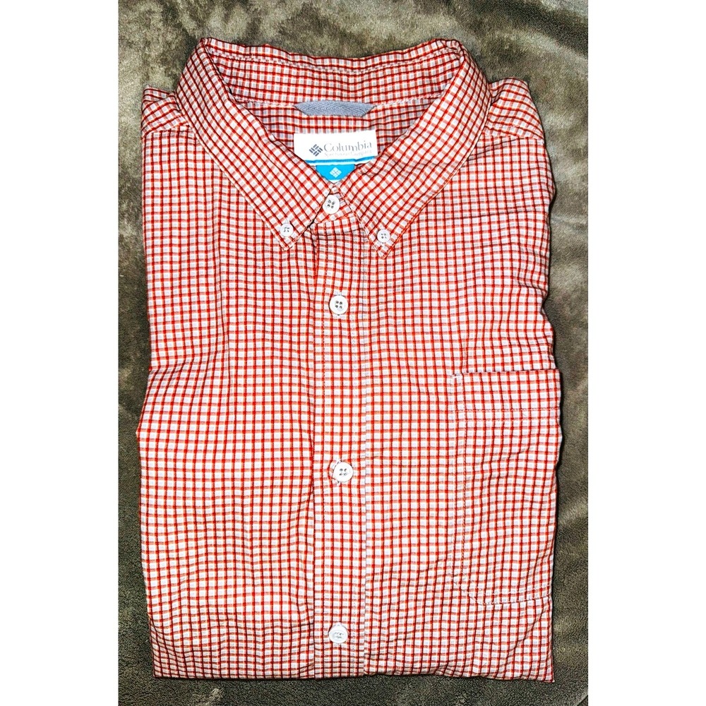Columbia Rapid Rivers II Mens XXL Orange White Gingham Check Button Down Shirt